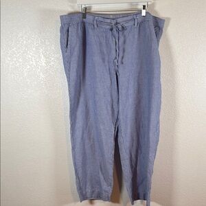 Talbots Blue Stripe Easy Drawstring Linen Blend Wide Leg Pants Size 20W